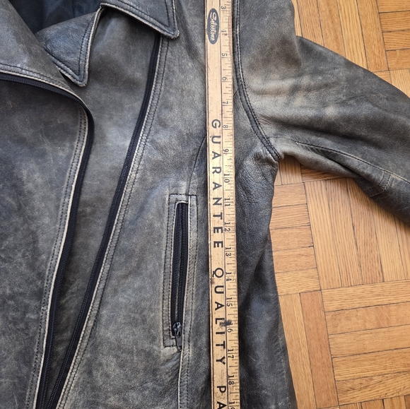 CANADIAN VINTAGE Distressed, Brown Leather Assymetrical Jacket by OCEAN WEST - Picture 16 of 16